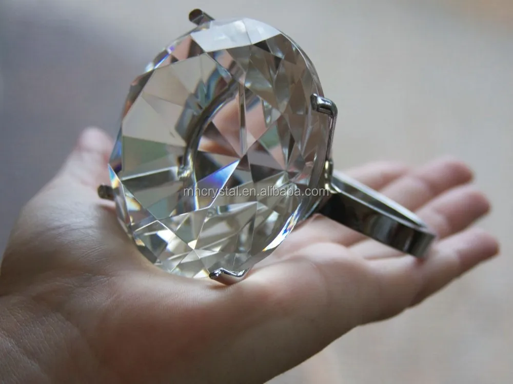 Glass Diamond Engagement Ring Napkin Paperweight Wedding Favor MH-00163B