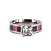 Cubic Zirconia Flag Camo Engagement Wedding Bands Women 5mm Pink Titanium Ring
