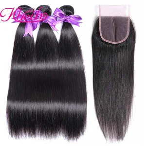 Wholesale 100% human hair bunddles with lace closure natural color vigin brazilian hair