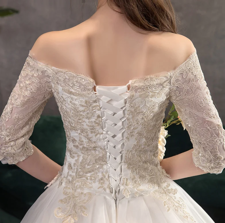 Promotion Lace Applique Cathedral Train Wedding Dress Bridal Gown