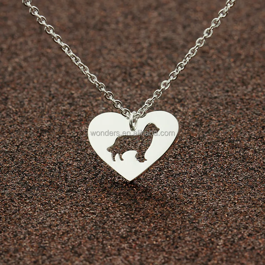 

Hollow Heart Family Dog Pendant Necklace For Women Men Steel Jewelery Fashion Lin Chain Colar