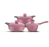 LFGB certificated eco-friendly 6 pcs pink aluminum die-cast aluminum ceramic cookware sets cookware