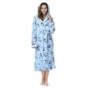 Wholesale Sexy Ladies Blue pegasus print Flannel Bathrobe 100%Polyester Long Sleeve Night-Robe With Hat