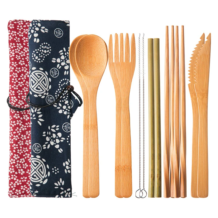 

Camping Flatware Reusable Cheap Bamboo Cutlery Travel Set, Customized