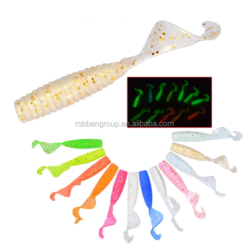 

Amazon 12pcs/lot 45mm 1.2g Curly Tail Grub Artificial Panfish Crappie Bream Glow in dark Soft Trout Luminous Fishing Bait, 14 colors