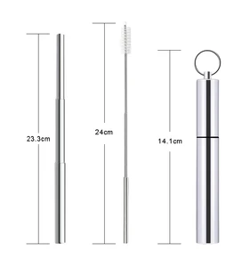 Image of Reusable Collapsible 304 Stainless Steel Telescopic Straw with Metal Case and Cleaning Brush Set