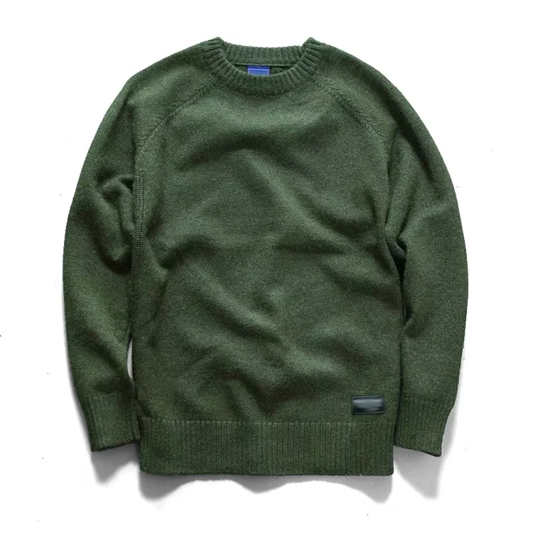 

New Design Elbow Patches Wool Round Neck Military Sweater