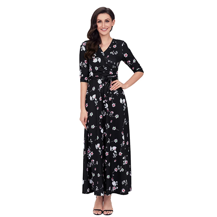 

Special offer Women' s Casual Floral Print Evening Dress Half Sleeve Vintage Maxi Black Long Dress, Shown