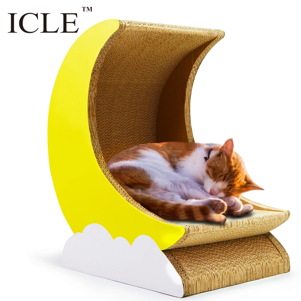 

icle-Eeo-friendly Cloud Chase Moon Luxury Recycle Corrugated Paper Big Cardboard Craft -IC-0008 Yellow Cat Scratcher Houses Box