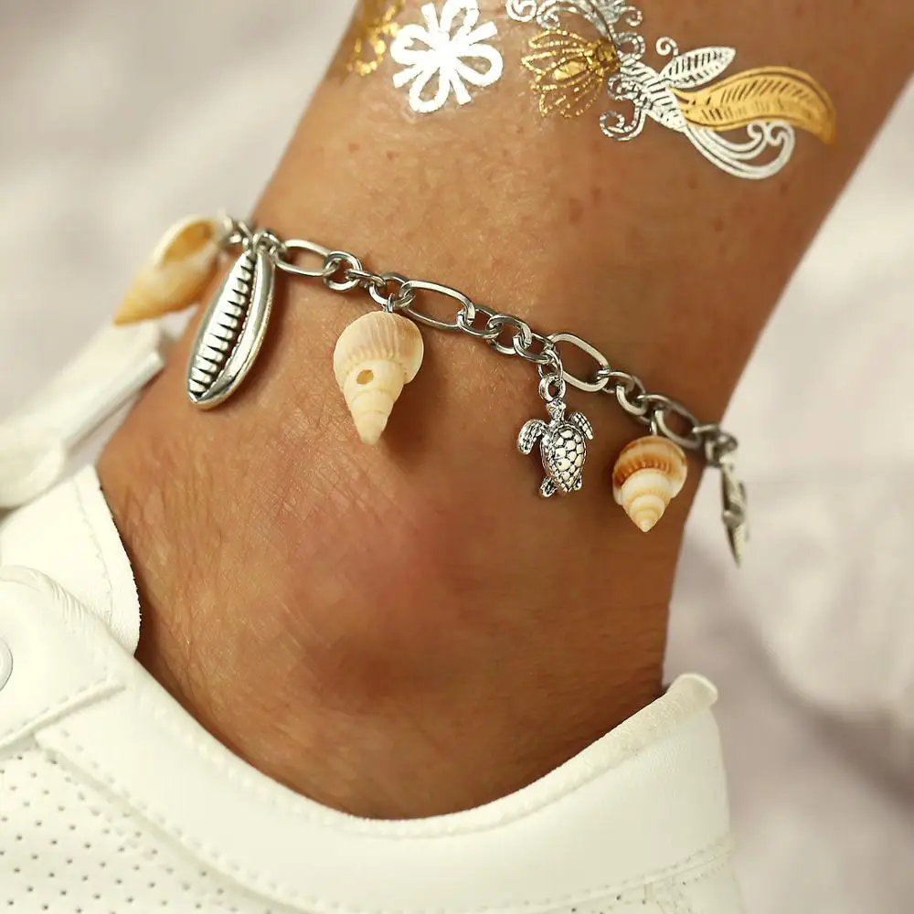 

Summer Beach Women Foot Jewelry Silver Shell Charm Anklet Conch Turtle Shell Anklet bracelet