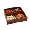 Custom Square Bamboo Wood Candy Box With Lid 4 Compartments Wooden Nuts Box Christmas Gift