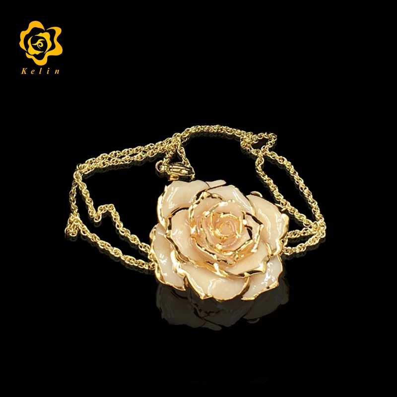 Factory offer 24K Gold Foil Real natural Rose Necklace in different colors for Wedding Gifts
