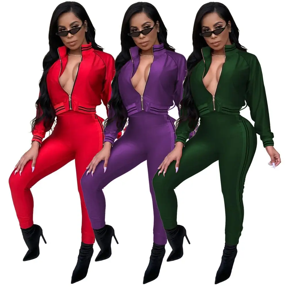 

9065 wholesale sweat suits two piece set blank jogging suits women tracksuits 2019, Green;red;purple
