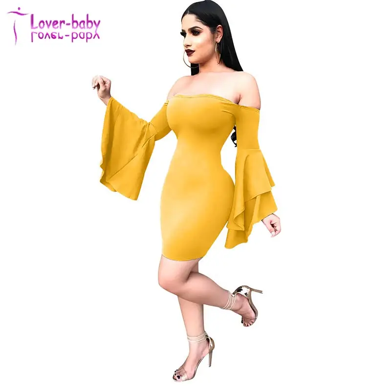 

Woman Party Off The Shoulder Long Sleeve Ruffle Midi Dress