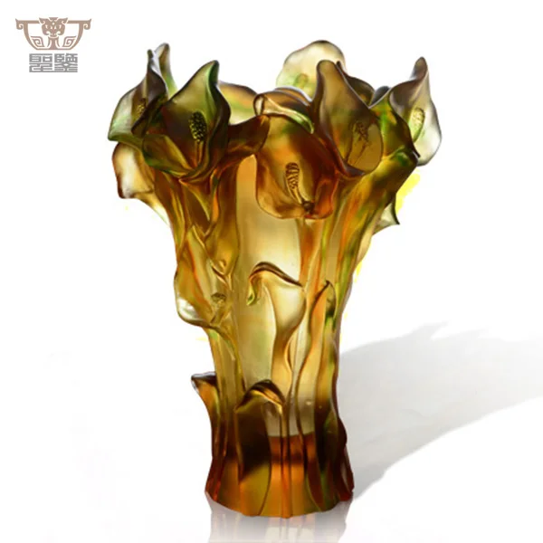 

Luxury Daum Crystal Callalily Flower Vase Home Decoration Wedding Table Centrepiece, Clear/amber/purple
