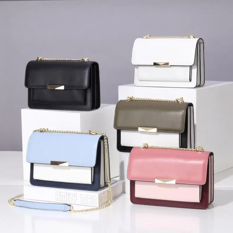 

2020 New Fashion Genuine Leather Cover Envelop two tone Color Crossbody Bag