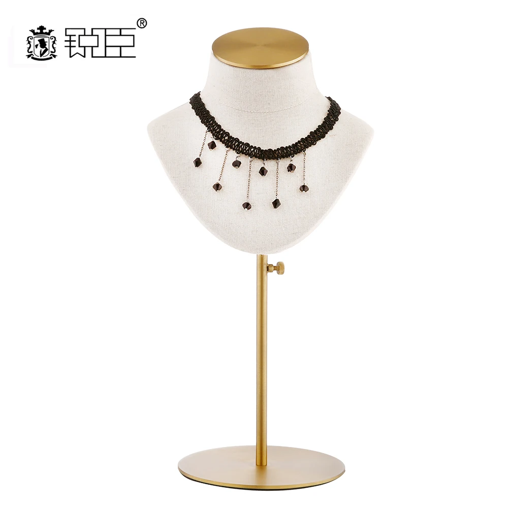 

Beige Linen Necklace Bust Jewelry Metal Display Stand Jewelry Bust Display Stand, Titanium gold+beige