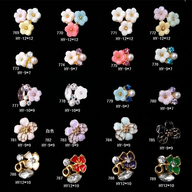 

Free Shipping Wholesale Colorful Flowers Glitter Nail Art Product Handmade Alloy Rhinestone 3D Nail Art Work, As pic