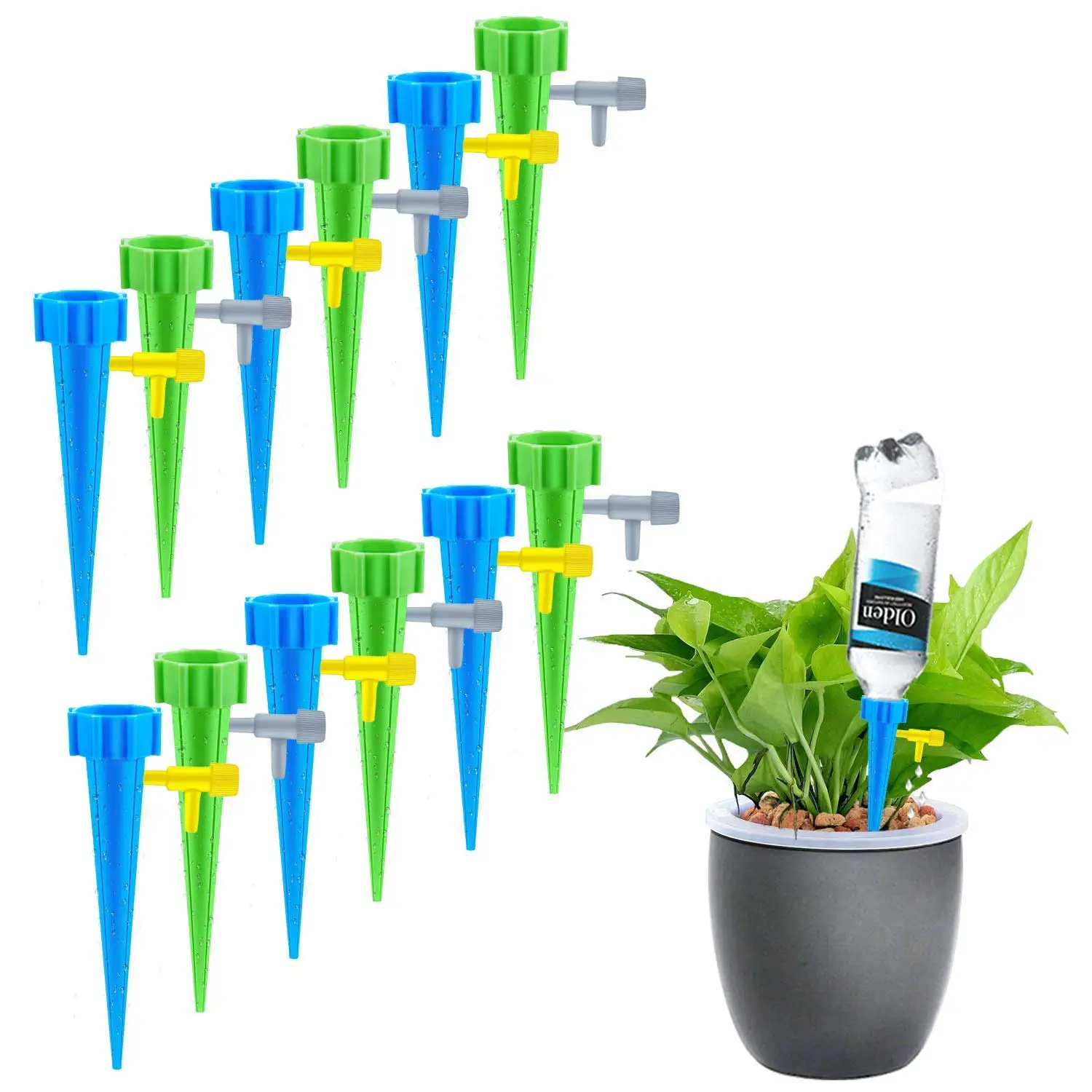 THEKBS Plant Watering Spikes Self Plant Waterer Automatic Vacation Drip Irrigation Watering Devices Watering Globes with Slow Release Control Valve Switch for Plants 6pcs