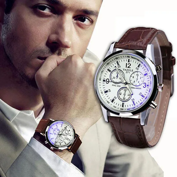 

YAZOLE New Brand Casual Luxury Watch Man Fashion Faux Leather Mens Blue Ray Glass Quartz Analog Watches Man Watch Date Clock