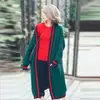 Europe and the United States new winter dress color striped shirt loose sweater knitted cardigan coat Long female