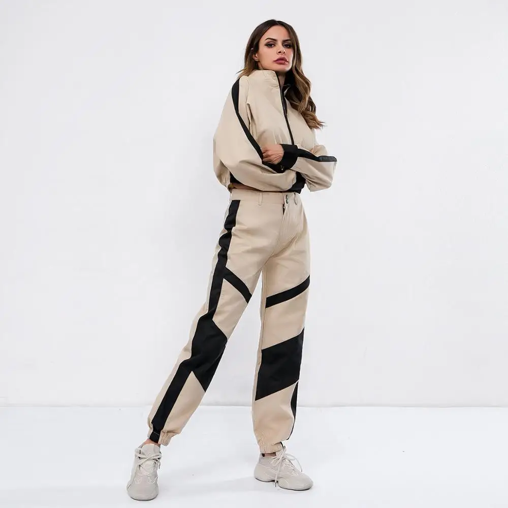 

Fashion Female Outwear Color Blocking Khaki Black Polyester Spandex Women Casual Jacket, Picture