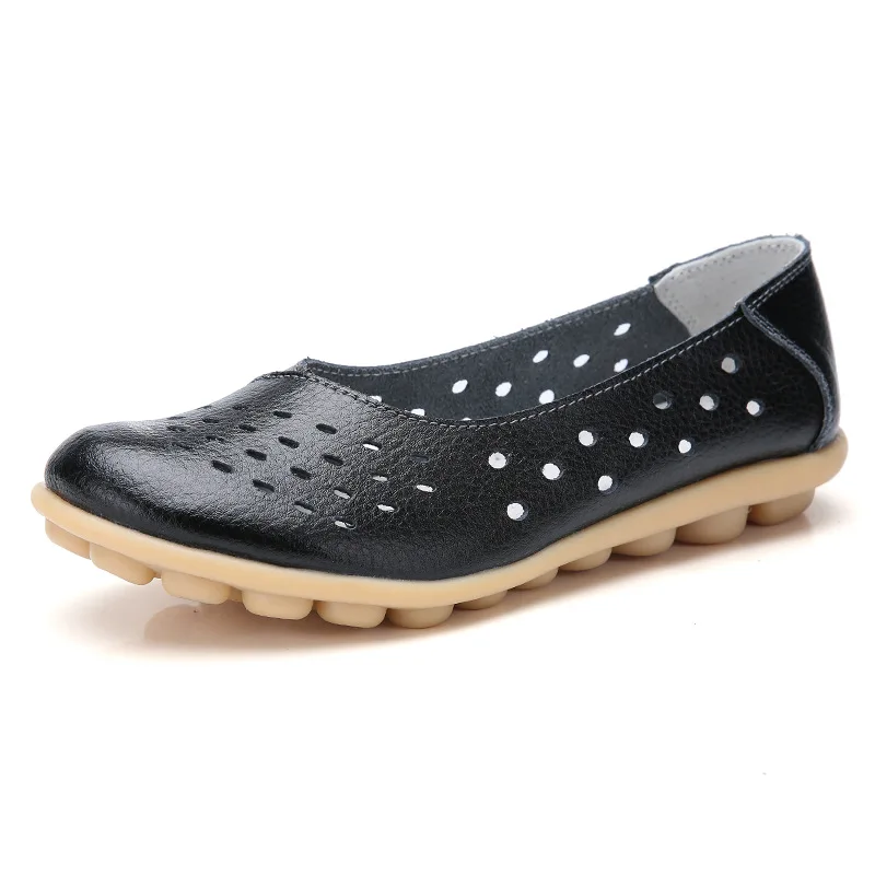 

Summer breathable flat pumps women leather loafer white flats shoes casual