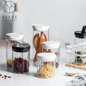 Image of Stackable Cereal Coffee Bean Glass Containers Clear Round Sealed Food Storage Jars