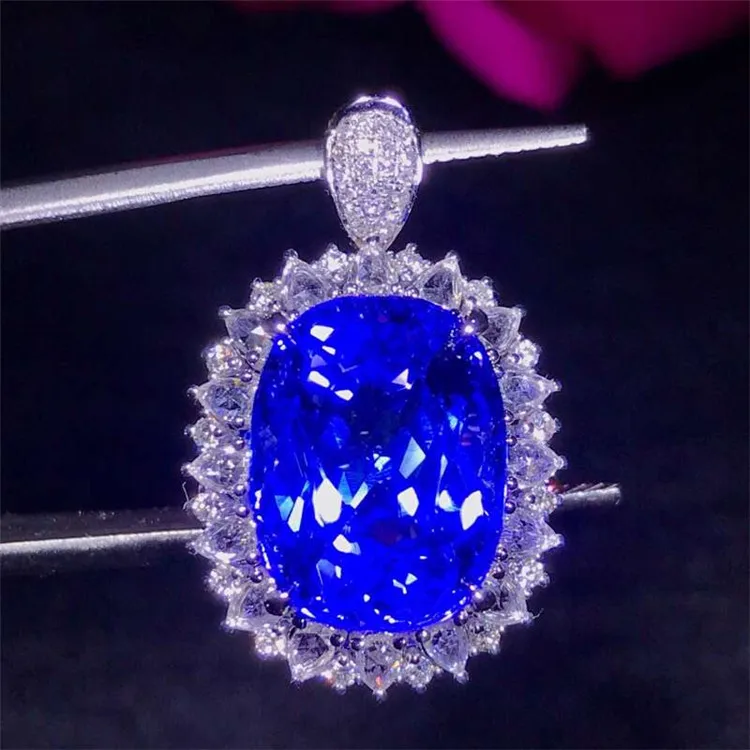 

big gemstone jewelry with diamond 8.73ct Sri Lanka natural unheated purplish blue tanzanite necklace pendant ring dual use