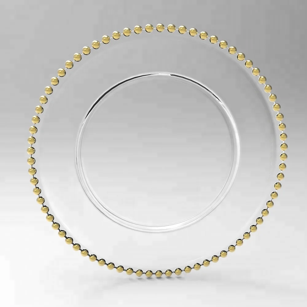 

ALiiSAR Best seller Amazon wedding Clear Silver Gold Beaded Charger Plates Glass Underplate, Gold&silver&clear bead