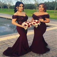 

Promotion Burgundy Mermaid Long Bridesmaid Dresses Sequined Wedding Guest Dresses Plus Size Maid of Honor Gowns