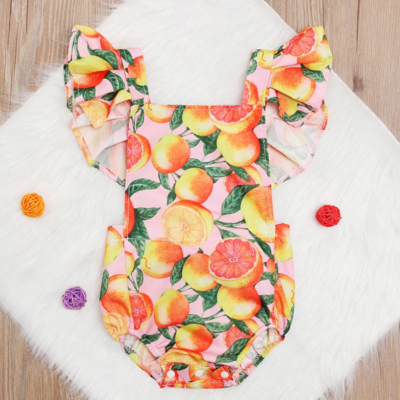 

Newborn baby girls ruffle bodysuit summer fruits print jumpsuit short sleeve playsuit 2019 girls summer outfits, As picture