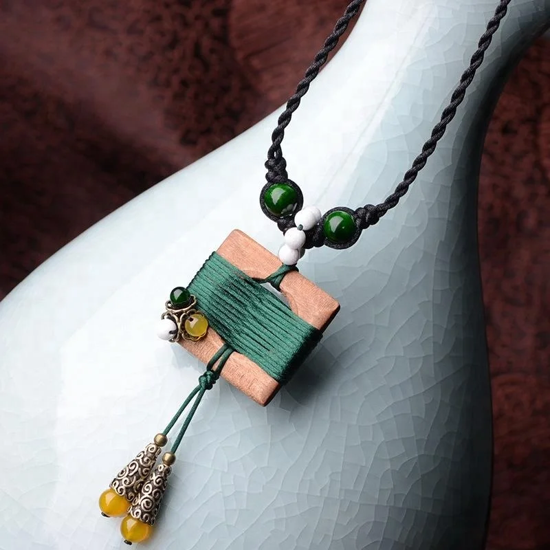 

handmade braided Square Bohemian jewelry Chinese wind women ethnic vintage sweater necklace