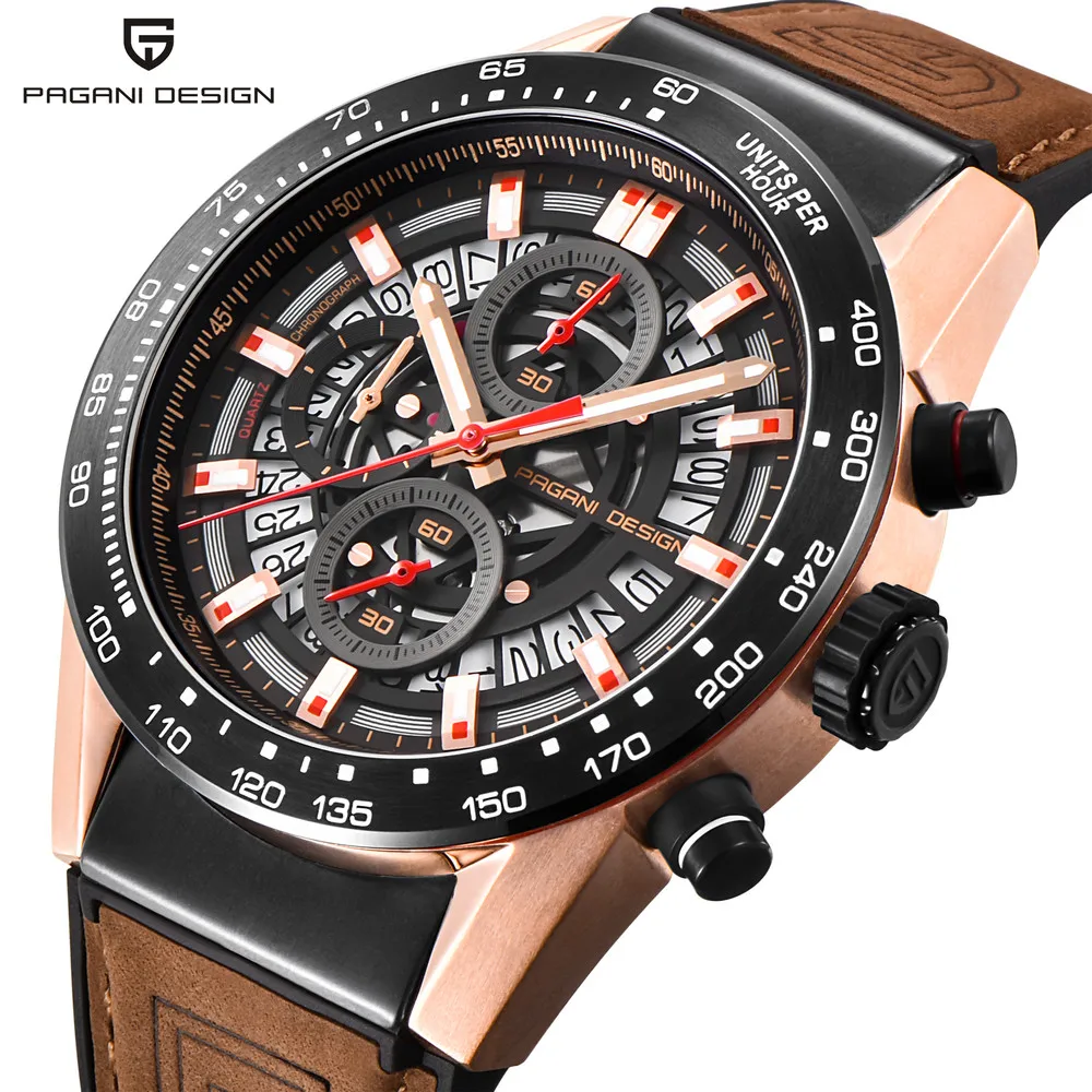 

PAGANI DESIGN 2768 men Quartz Wristwatch Luxury Chronograph Sports Waterproof Analog Leather watch, 2 colors for you choose