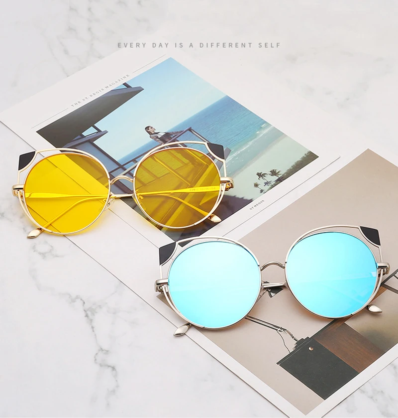 2019 Hot sale gold frame cat eye glasses sunglasses cheap promotion women Sunglasses with UV400 protection
