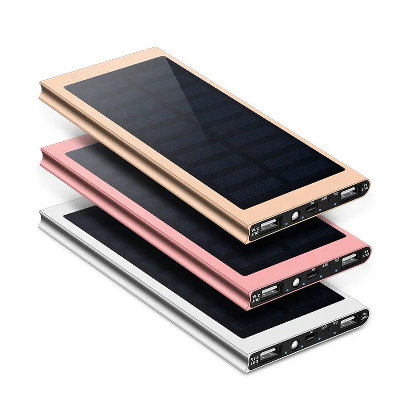 

Hot sale outdoor portable led Solar mobile phone mini real 8000mah battery charger power bank, Black,gold,silver,pink,blue,rose gold