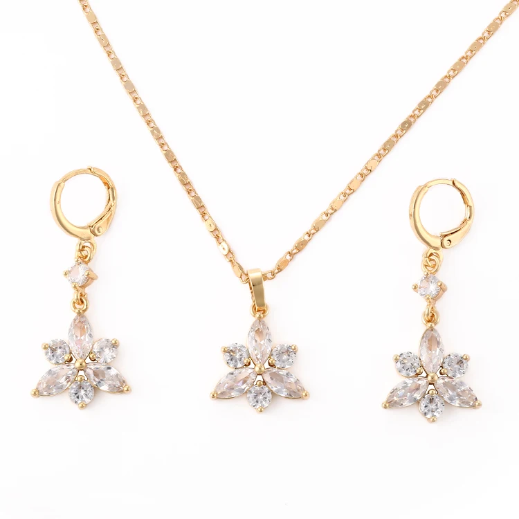 

Wholesale New fashion design jewelry artificial american diamond 18K gold plated PendantNecklaceearrings jewellery sets