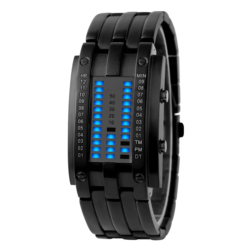 

Luxury binary watch silver stainless steel case mens army watches with LED light skmei 0926