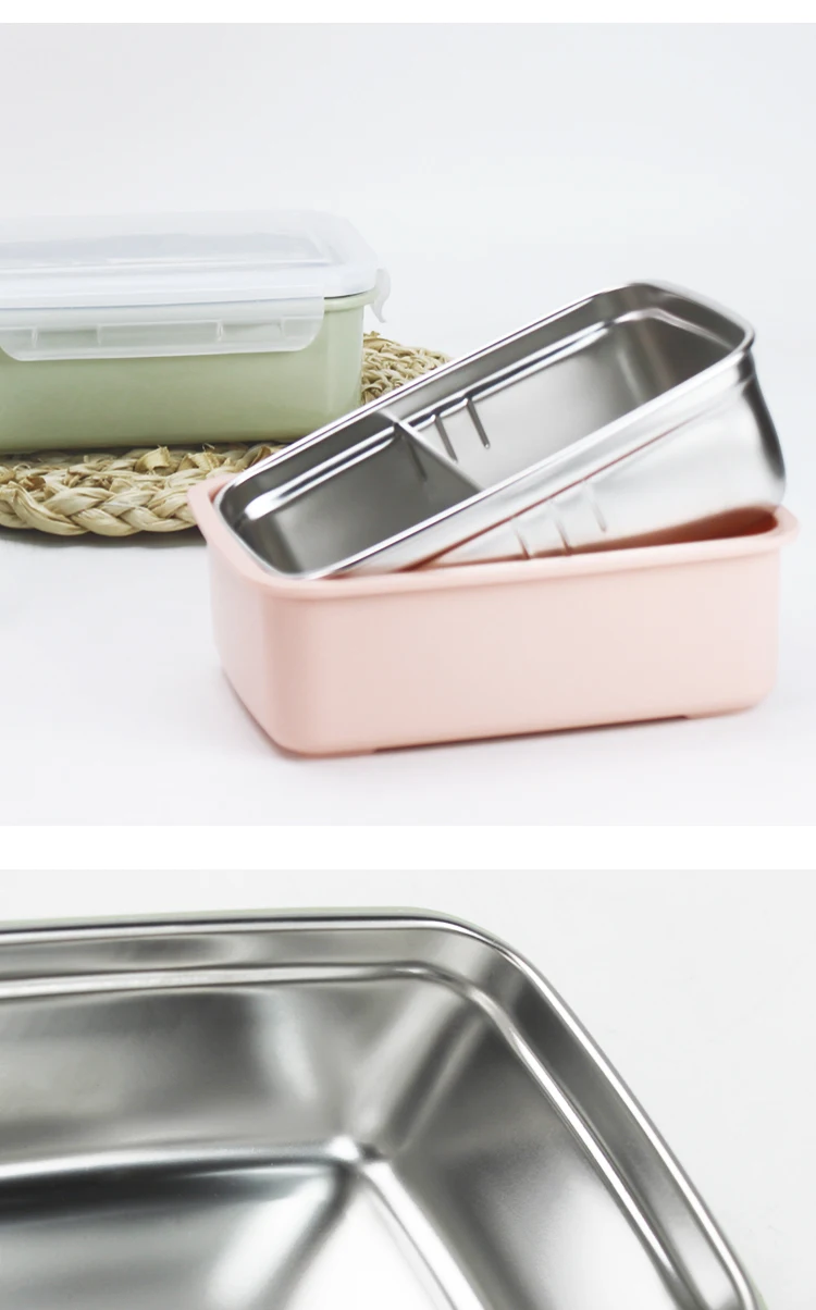 18/8 Recyclable Bulk Lunch Boxes Inner Stainless Steel Outer Plastic ...