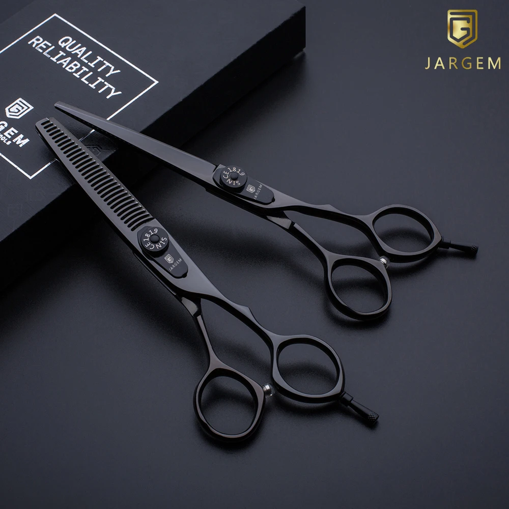 Black coated hair cutting scissors set for hairdressers