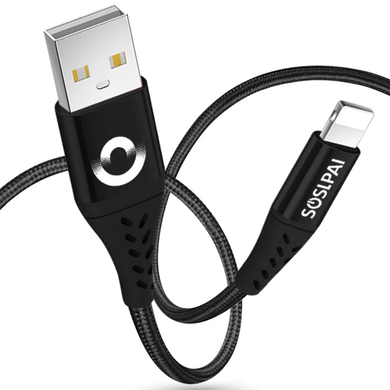 

Hot selling hollow black data cable nylon braided USB Wire charging cord compatible for iphone x 8 7 6 plus