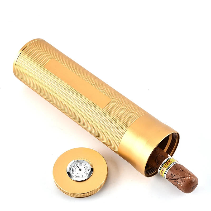 

Wholesale Cigar aluminum tube with humidifier Cigarette case Tobacco box set Tobacco Humidor Aluminum Cigar Tube with Hygrometer, Random colors & as photo or customized