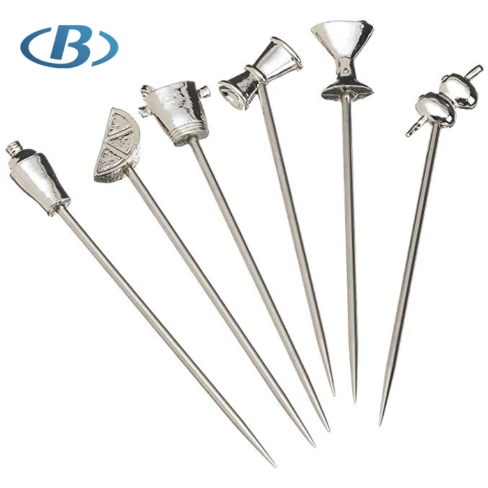 Custom Wine Shape Top Stainless Steel Mirror Polish Cocktail Pick