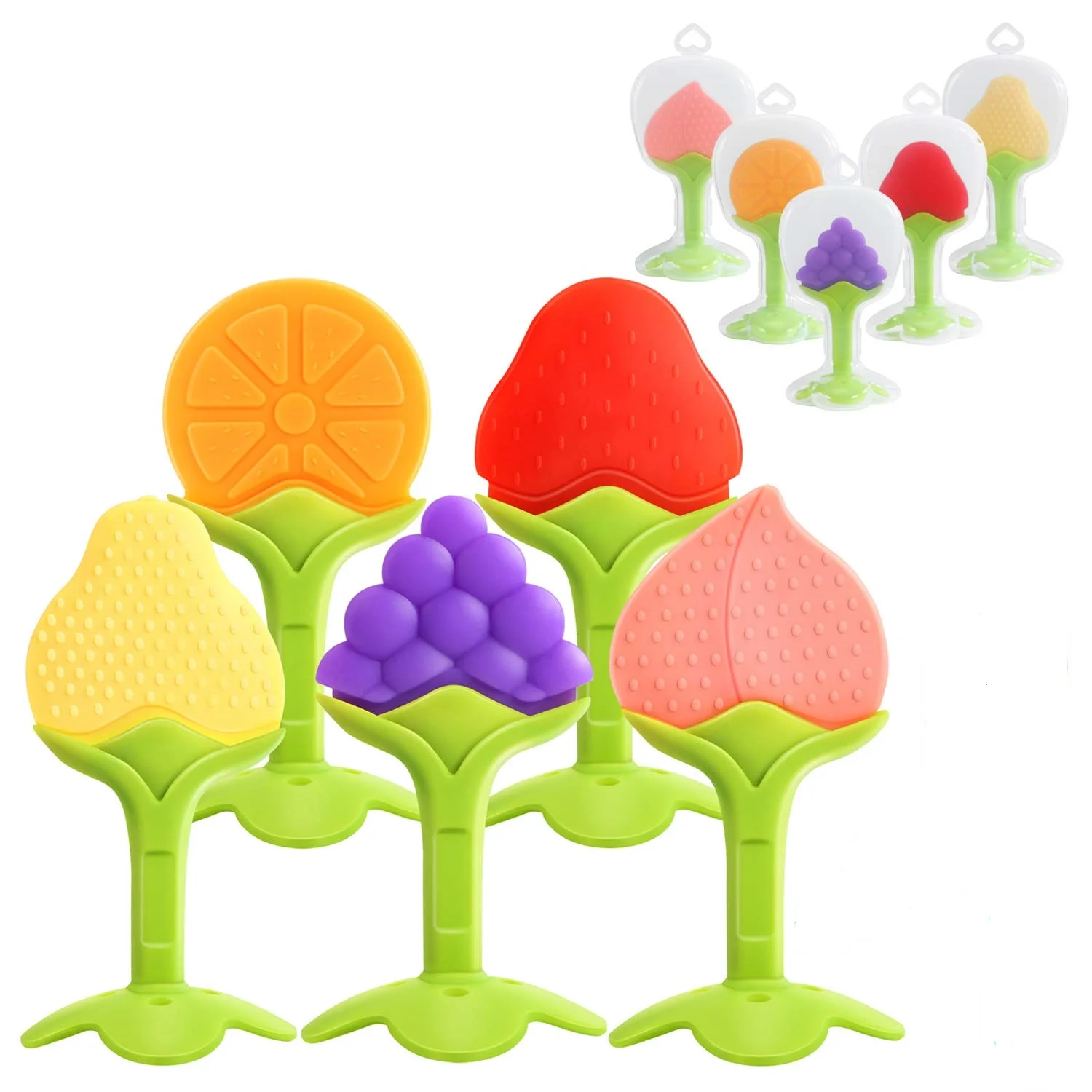 100 Food Grade Baby Teether Toys Soft Silicone Fruit Teething Toys For