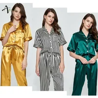 

Silk Pajamas Set For Women Polyester Satin Custom Pajamas Sleepwear