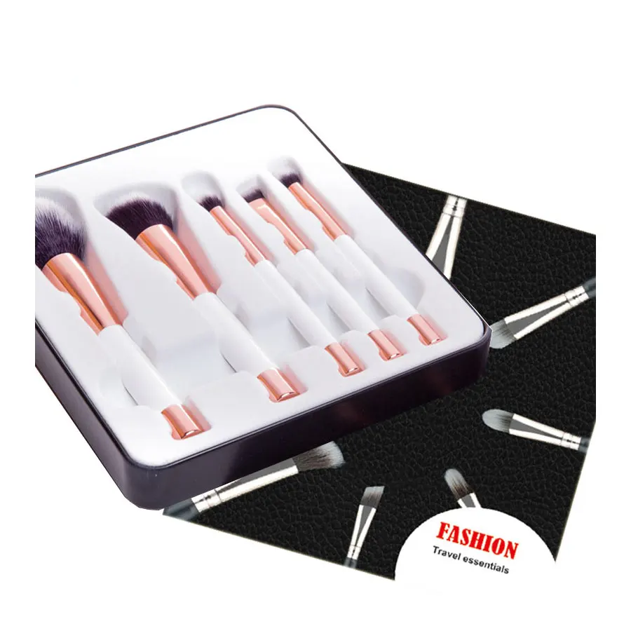 

5 Piece Personalized Gift Professional Private Label Face Makeup Brush Sets, As pictures show