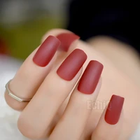 

Pure Artificial Nail Kit Red Wine Matte Flat Top Fake Nail Art Tips Medium Size Frosted DIY Manicure Tips 24 count