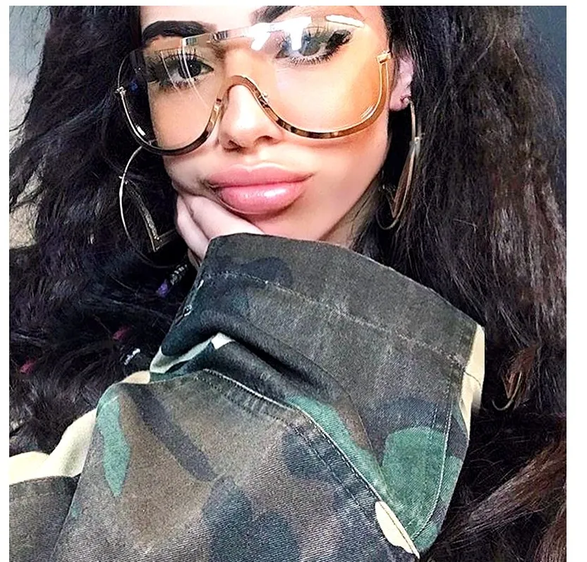

Foreign Trade Oversize Women Half Frame Sunglasses One Piece Lens Glasses 1019