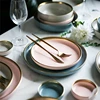 European style popular tableware blue / pink gold rim dinnerware set porcelain