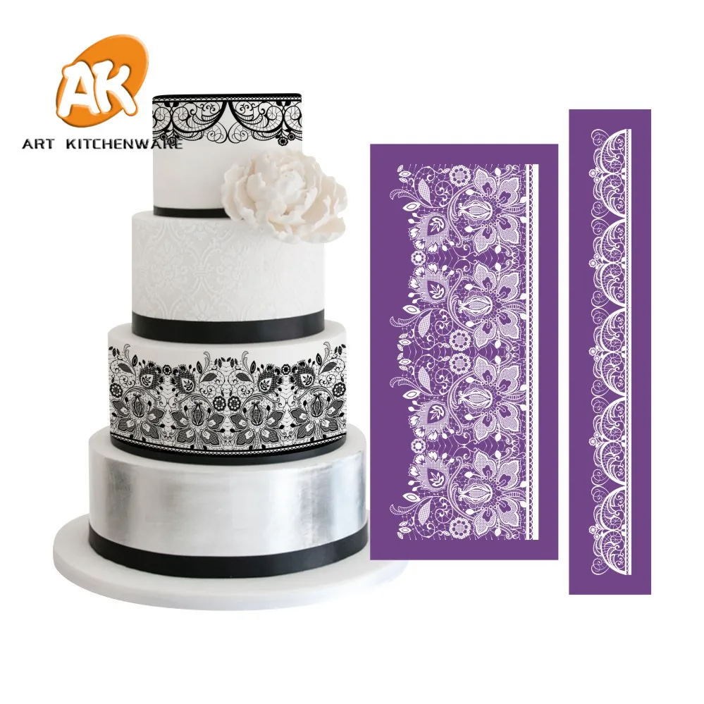 

AK Fondant Cake Decorating Flower Vine Stencil Icing Tools Pastry Transparent Soft Lace Flower Stencil Wedding Cake Mesh Stencil
